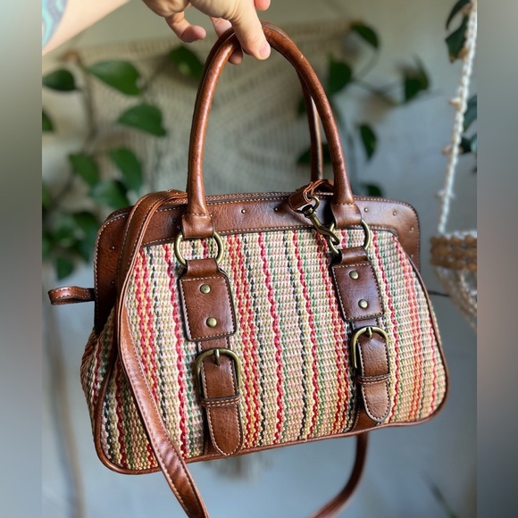 Vintage Woven Satchel Purse Boho Coastal Tote Faux Leather Removable Crossbody - Picture 13 of 13